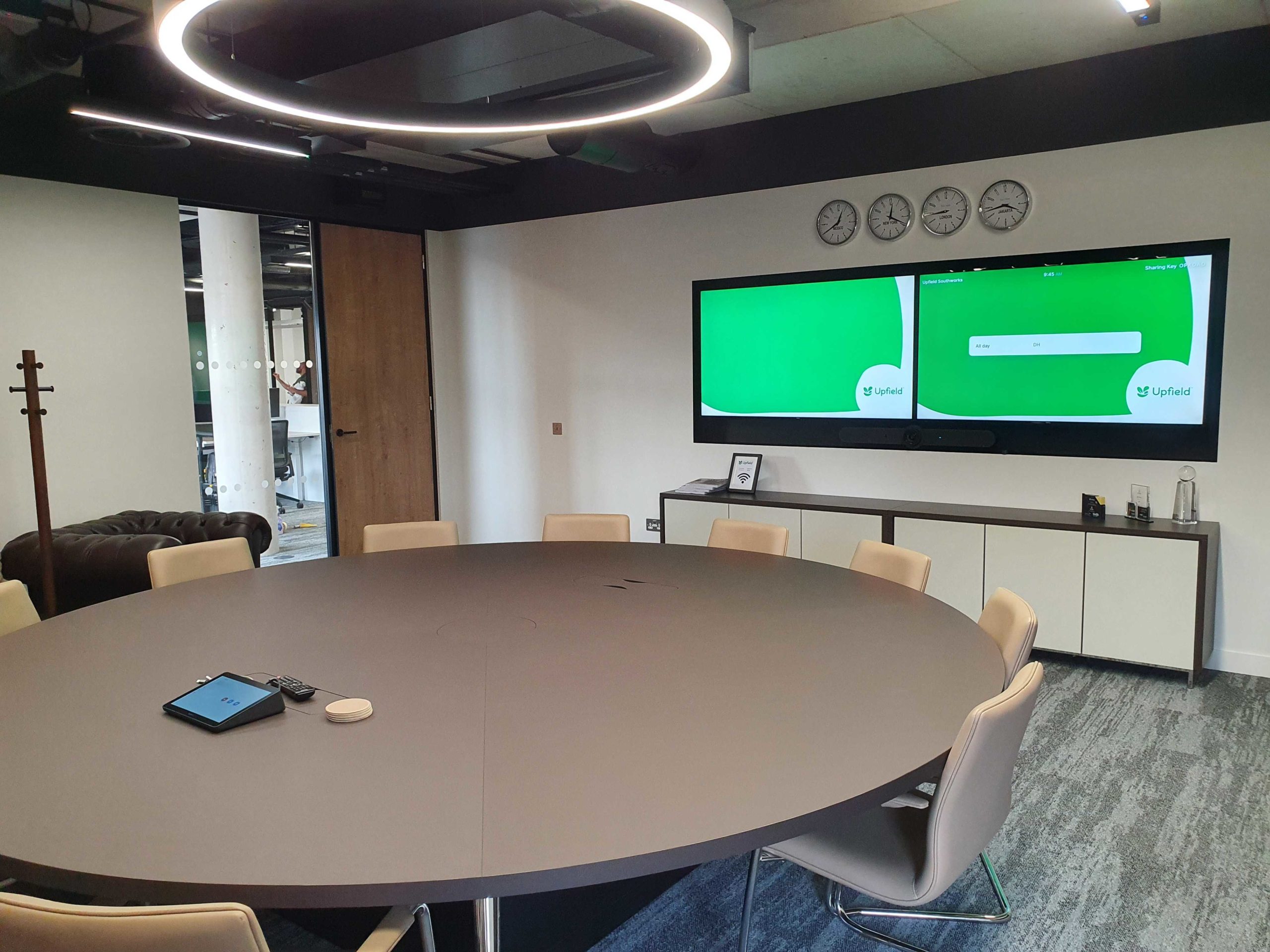 Upfield London new office meeting room with technology installed by Runtech