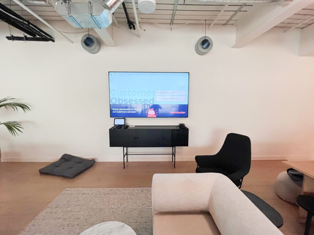 Professional Google Meet room installation with integrated audio, video and collaboration technology for modern workplaces.