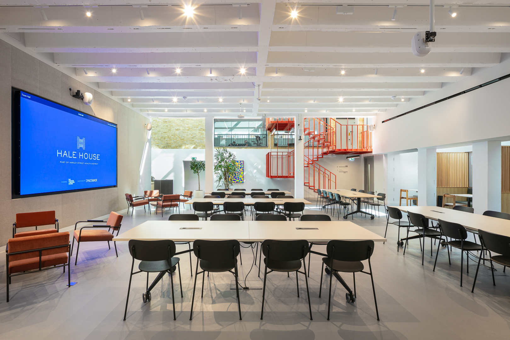 Commercial AV installation featuring event space displays, collaboration tools and workplace technology by Runtech AV Integrators.