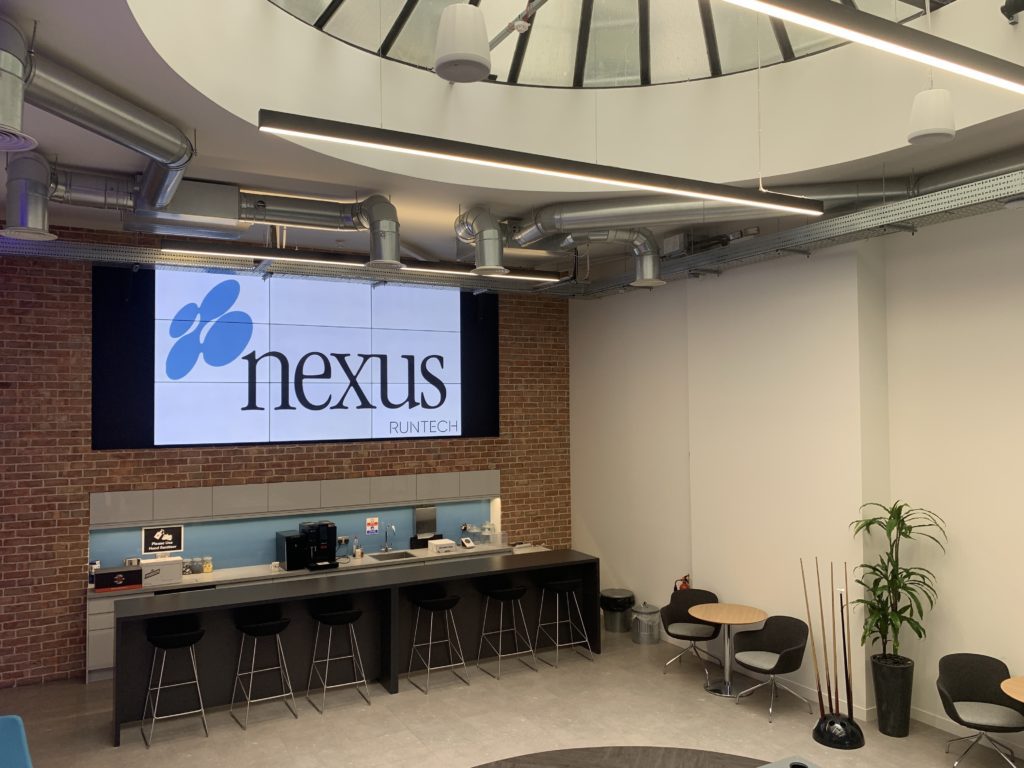 Nexus Underwriting, Large 3 x 3 LED video wall installation - Runtech group Digital signage displays